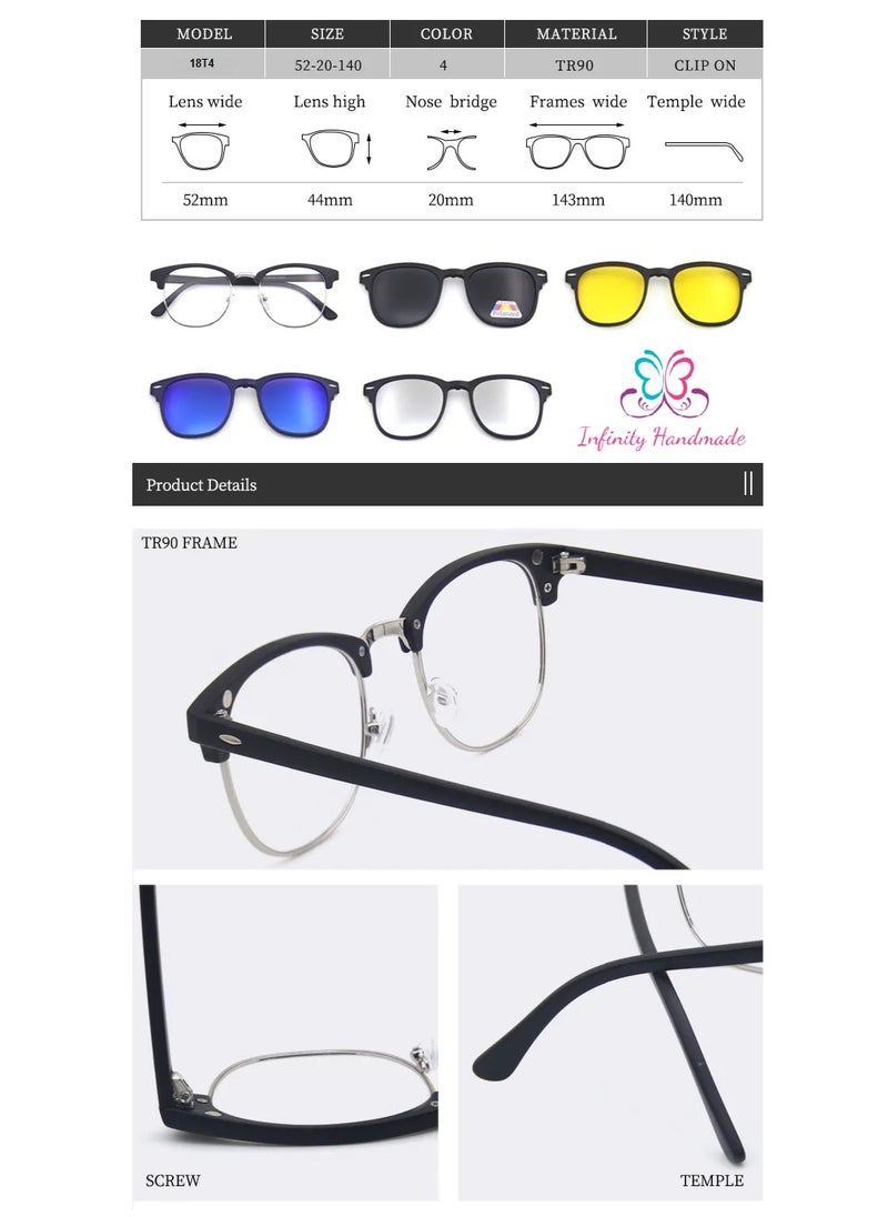 Generic - Unisex sunglasses featuring a TR90 base frame with four magnetic replacement lenses in various colors, polarized sunglasses, superior UV400 protection, and an elegant leather case, perfect for a special gift. Exclusively from INFINITYHANDMADE. - Image 1