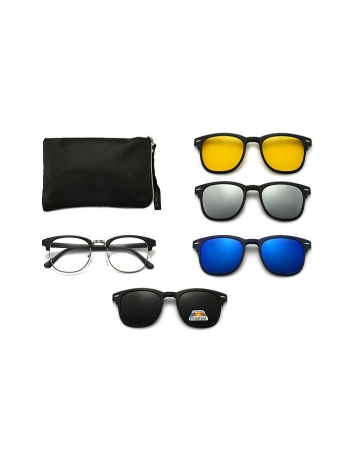 Generic - Unisex sunglasses featuring a TR90 base frame with four magnetic replacement lenses in various colors, polarized sunglasses, superior UV400 protection, and an elegant leather case, perfect for a special gift. Exclusively from INFINITYHANDMADE. - Image 1