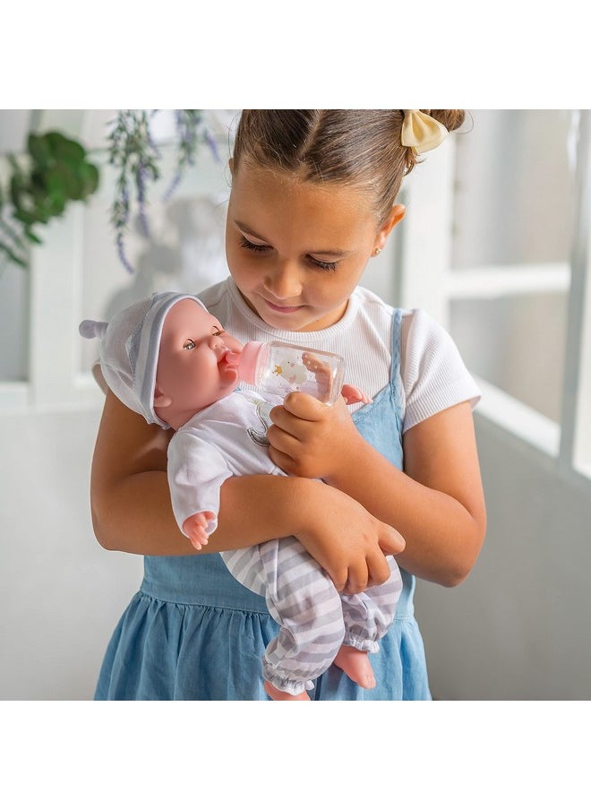 JC TOYS 15" Realistic Soft Body Baby Doll With Open Close Eyes Jc Toys Berenguer Boutique Bottle & Pacifier Grey Ages 2+  - Image 3