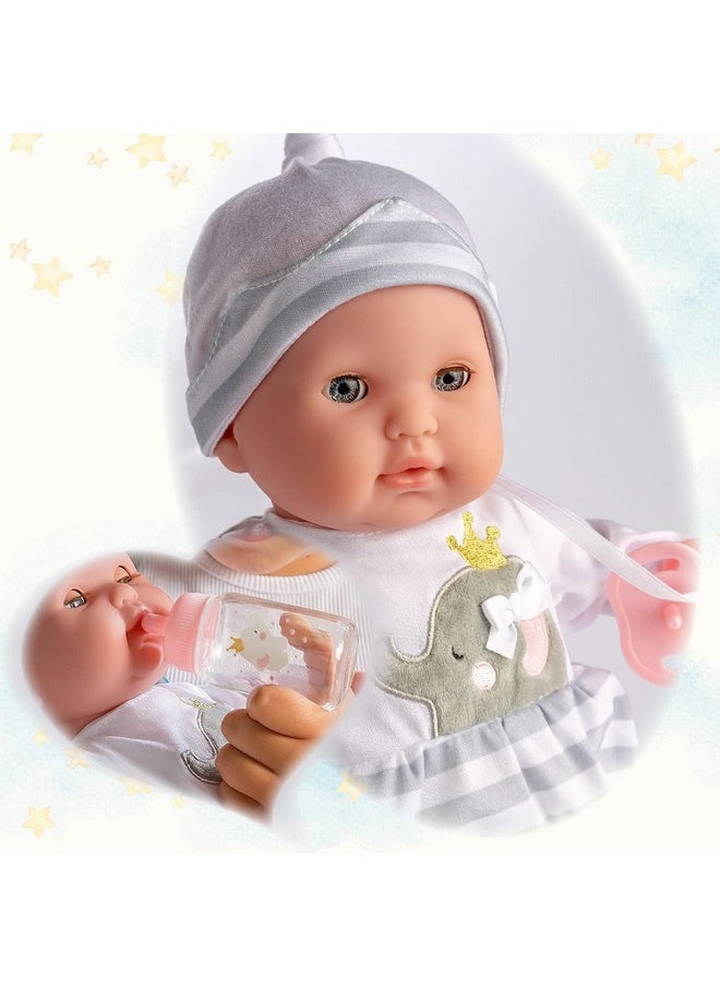 JC TOYS 15" Realistic Soft Body Baby Doll With Open Close Eyes Jc Toys Berenguer Boutique Bottle & Pacifier Grey Ages 2+  - Image 4