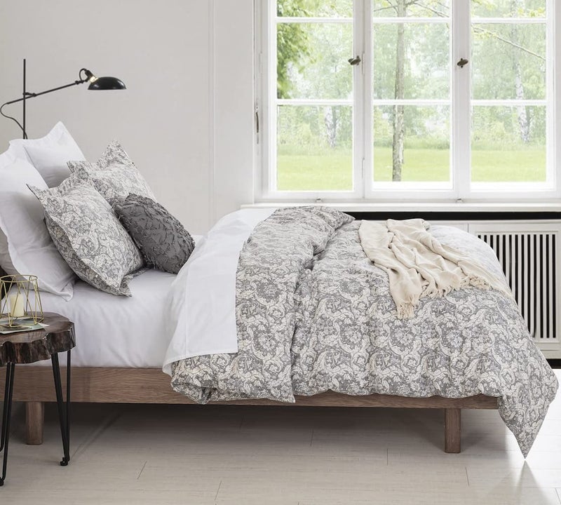 DAUAOTO Duvet Cover Queen Size Set - 90""X90"" Duvet Cover + 2 Shams  Cotton Bedding Set Gray Paisley Floral Pattern - Image 5