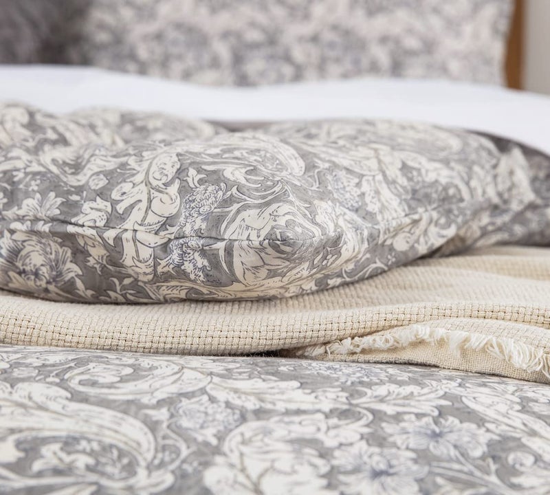 DAUAOTO Duvet Cover Queen Size Set - 90""X90"" Duvet Cover + 2 Shams  Cotton Bedding Set Gray Paisley Floral Pattern - Image 3