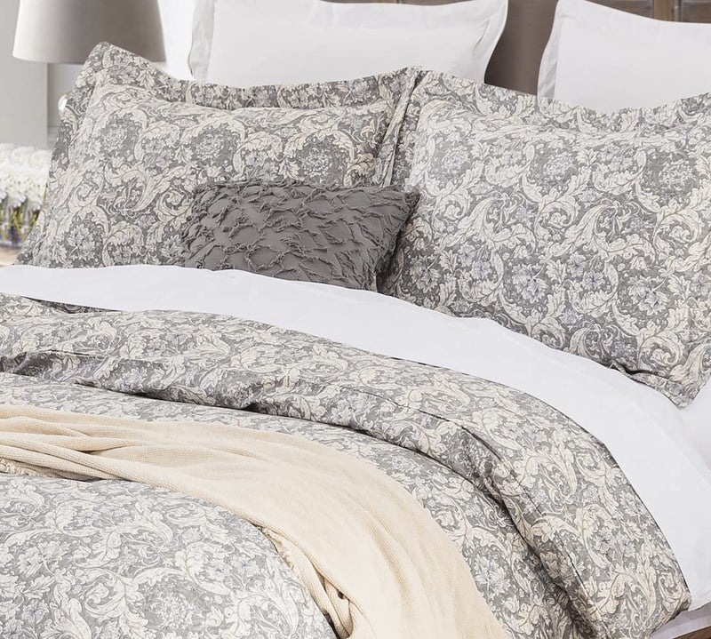 DAUAOTO Duvet Cover Queen Size Set - 90""X90"" Duvet Cover + 2 Shams  Cotton Bedding Set Gray Paisley Floral Pattern - Image 2