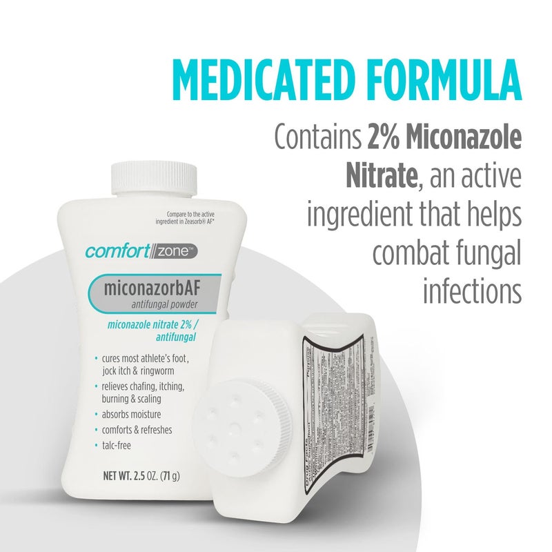 Comfort Zone Miconazorb Antifungal Powder, Talc-Free, Miconazole Nitrate 2%, For Treatment Of Athlete's Foot, Jock Itch And Ringworm, 2.5oz (71g) (3 Pack) - Image 3