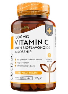 Nutravita Vitamin C 1000mg 180 Premium Vegan & Vegetarian Tablets with Added Bioflavonoids & Rosehip 