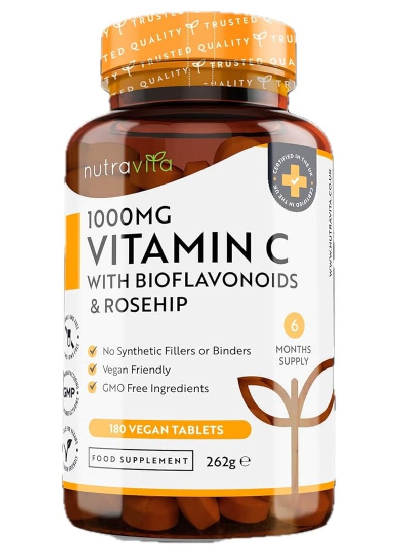 Nutravita Vitamin C 1000mg 180 Premium Vegan & Vegetarian Tablets with Added Bioflavonoids & Rosehip