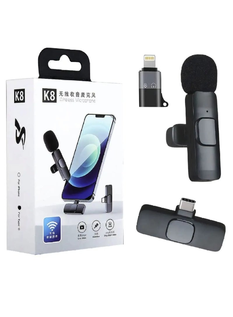 K8 Wireless Microphone Portable Audio Video Recording For Port Live Game Shooting Streaming Vlogging Youtube For Mobile Phone Camera - Image 1