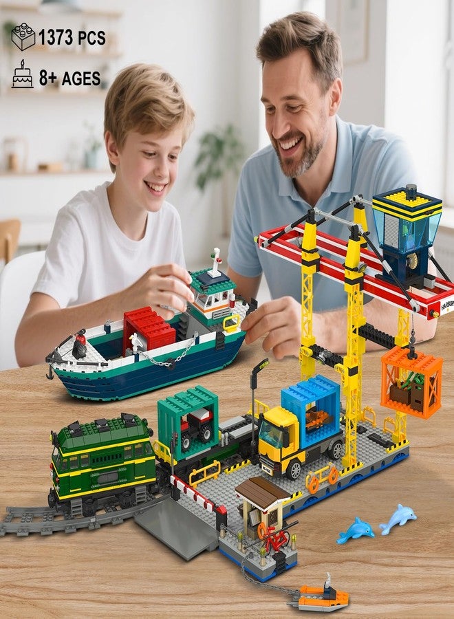 HOGOKIDS City Wharf Building Set with Crane - Includes Ship Train Truck, 4 Containers with Cargo Harbor Building Blocks | Large Construction Toy for for Adults Teens Kids Girls Boys 6-14+（1373PCS） - Image 2