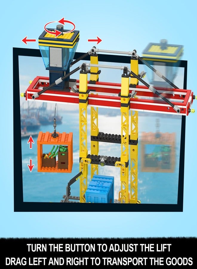 HOGOKIDS City Wharf Building Set with Crane - Includes Ship Train Truck, 4 Containers with Cargo Harbor Building Blocks | Large Construction Toy for for Adults Teens Kids Girls Boys 6-14+（1373PCS） - Image 3