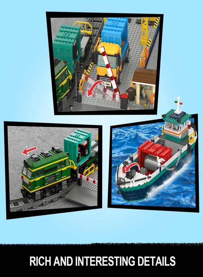 HOGOKIDS City Wharf Building Set with Crane - Includes Ship Train Truck, 4 Containers with Cargo Harbor Building Blocks | Large Construction Toy for for Adults Teens Kids Girls Boys 6-14+（1373PCS） - Image 4