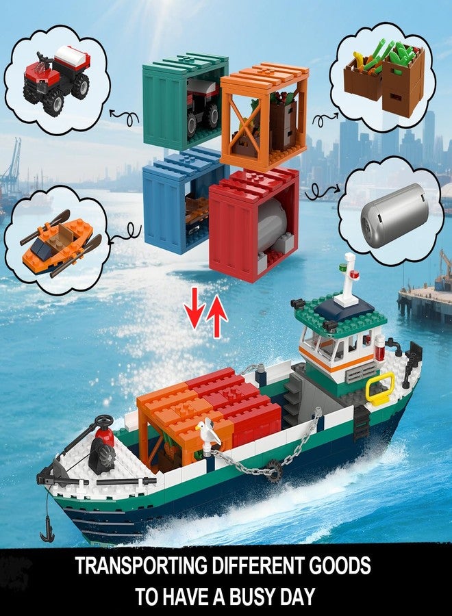 HOGOKIDS City Wharf Building Set with Crane - Includes Ship Train Truck, 4 Containers with Cargo Harbor Building Blocks | Large Construction Toy for for Adults Teens Kids Girls Boys 6-14+（1373PCS） - Image 5