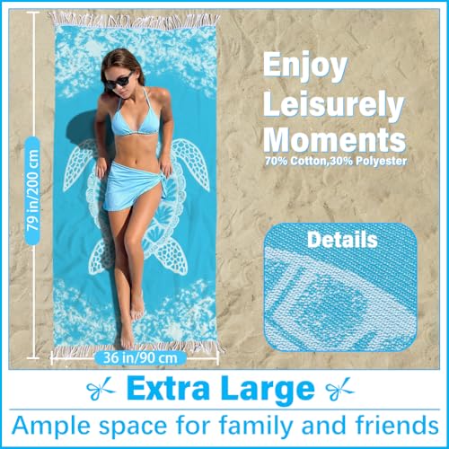 Vikumond Thin Turkish Beach Towel Lightweight Soft Cotton Extra Large XL Oversized Sand Free Sandproof Absorbent Quick Dry Towels Cloud Bath Pool Travel Compact Essentials Accessories for Adult Gifts - Image 3