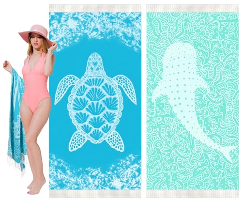 Vikumond Thin Turkish Beach Towel Lightweight Soft Cotton Extra Large XL Oversized Sand Free Sandproof Absorbent Quick Dry Towels Cloud Bath Pool Travel Compact Essentials Accessories for Adult Gifts - Image 1