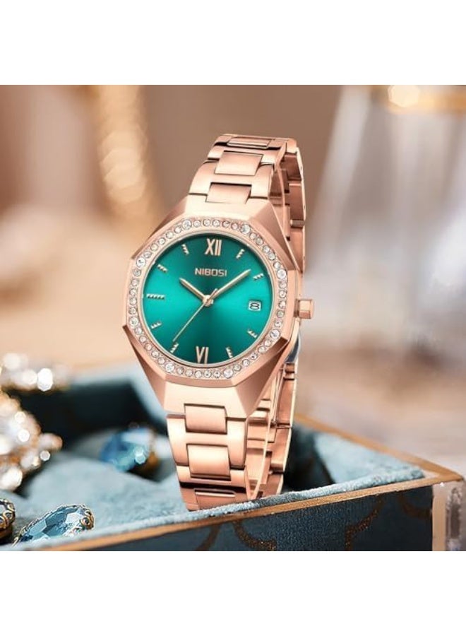 NIBOSI Women's Watch Analog Rose Gold Dial Quartz Watches for Women Fashion Minimalism Waterproof Stainless Steel Casual Wrist Watch for Ladies Birthday Gift - Image 2
