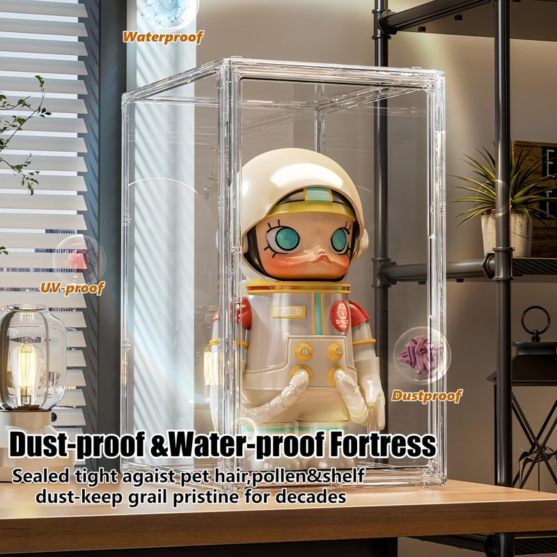 BFTDjanus Jumbo Vertical Acrylic Display Case - Extra Tall 19.6" Cabinet for Oversized Figures, Magnetic Door & Stackable Dustproof Showcase for Statues, Plush Art Dolls (Extra Large 14.5"x11.5"x19.6") - Image 3