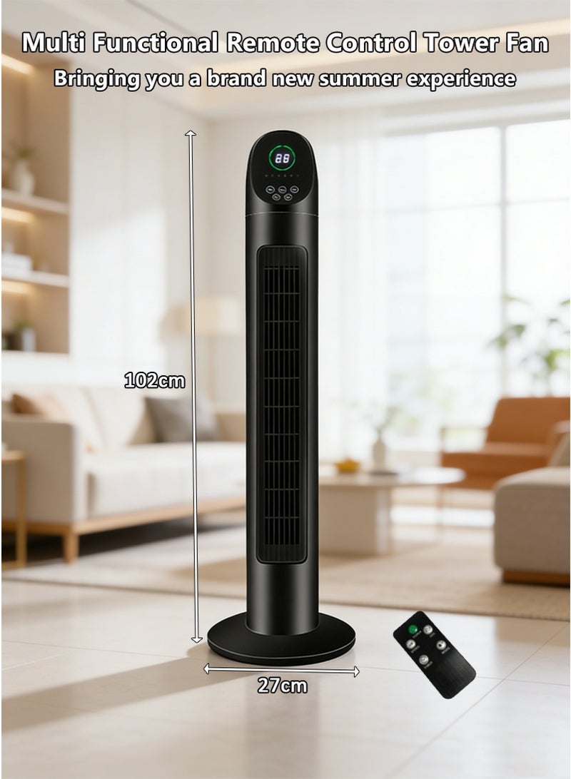 TAPIT Household Tower Fan with Remote Control, 90° Oscillating Bladeless Floor Fan for Living Room Bedroom Dorm, Compact Quiet Standing Fan with 3 Speeds & 9H Timer & LED Temp Display (Black) - Image 2