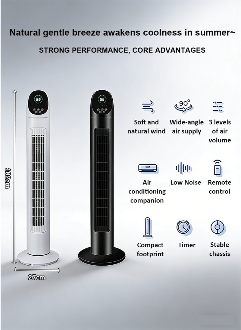 TAPIT Household Tower Fan with Remote Control, 90° Oscillating Bladeless Floor Fan for Living Room Bedroom Dorm, Compact Quiet Standing Fan with 3 Speeds & 9H Timer & LED Temp Display (Black) - Image 3
