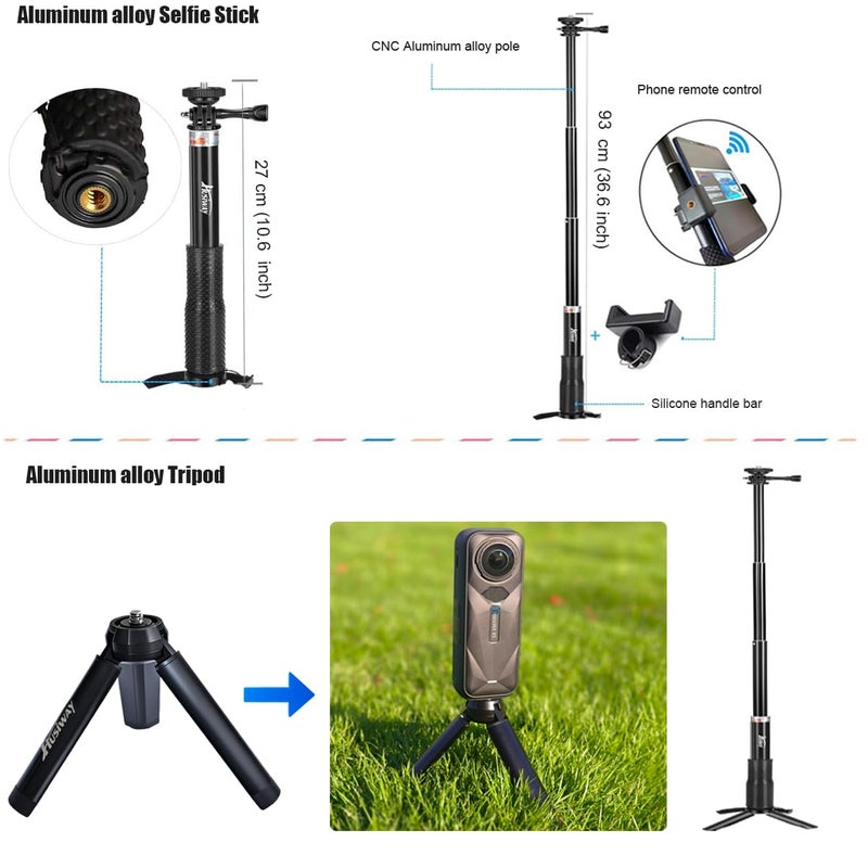 Husiway Accessories Kit for Insta360 X5 / X4 Camera Mount Bundle with Magnetic Mount Carrying Case, Selfie Stick, Tripod, Chest Strap,Bike Clamp,Screen Protector Non-Slip Mounts for Insta 360 X5 / X4 60I - Image 5