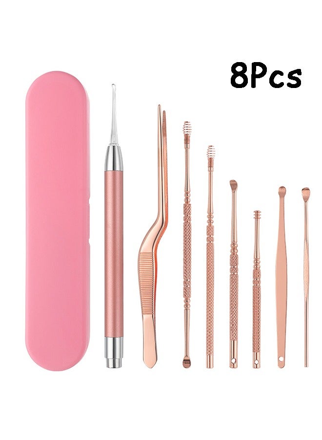 HDWISS 8 Pcs Earwax Removal Kit, Ear Pick Set with Stainless Steel 360° Spiral Ear Massage Cleaning Tool Portable for Adults Kids - Ear Wax Remover with Storage Box(Rose Gold) - Image 1
