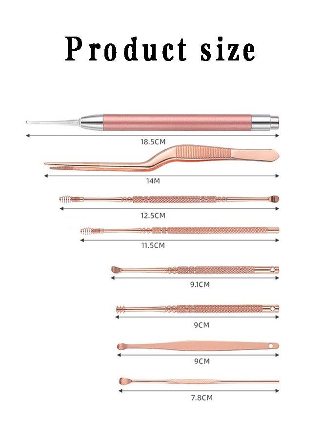 HDWISS 8 Pcs Earwax Removal Kit, Ear Pick Set with Stainless Steel 360° Spiral Ear Massage Cleaning Tool Portable for Adults Kids - Ear Wax Remover with Storage Box(Rose Gold) - Image 2