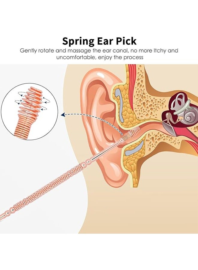 HDWISS 8 Pcs Earwax Removal Kit, Ear Pick Set with Stainless Steel 360° Spiral Ear Massage Cleaning Tool Portable for Adults Kids - Ear Wax Remover with Storage Box(Rose Gold) - Image 3