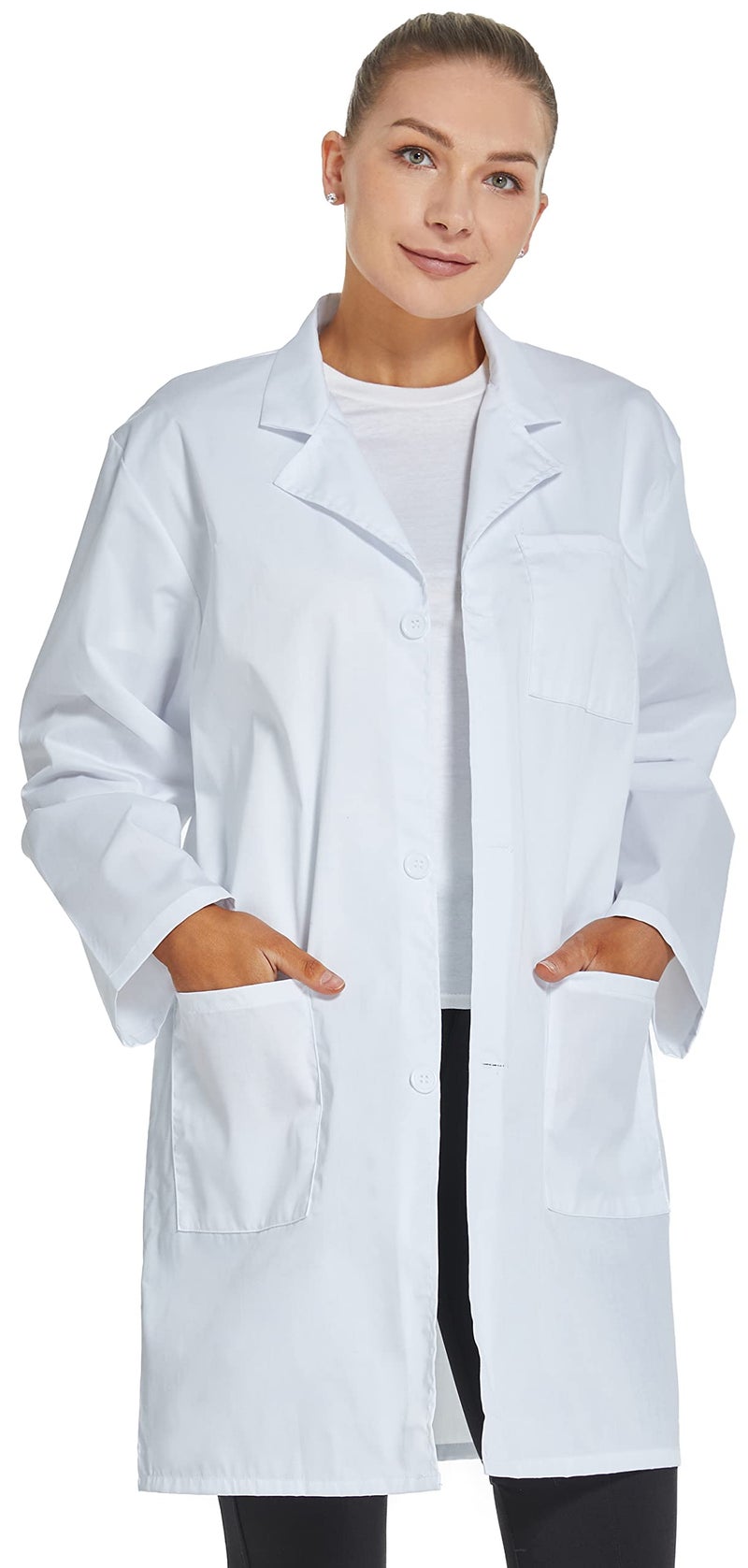 VOGRYE Professional Lab Coat for Women Long Sleeve, White, Unisex (4XL, White) - Image 3