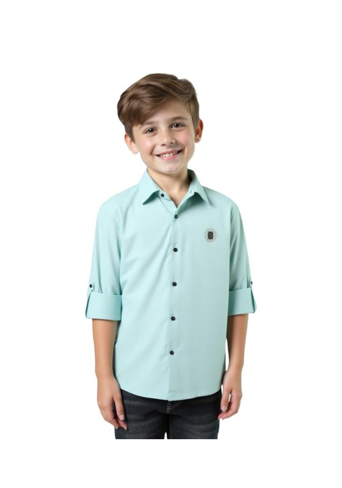 CHARCHIT Boys Cotton Solid Full Sleeve Shirt - Green - Image 1