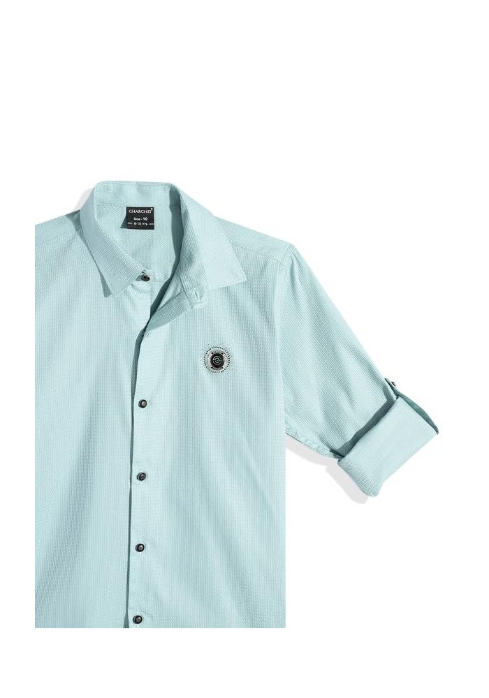 CHARCHIT Boys Cotton Solid Full Sleeve Shirt - Green - Image 5