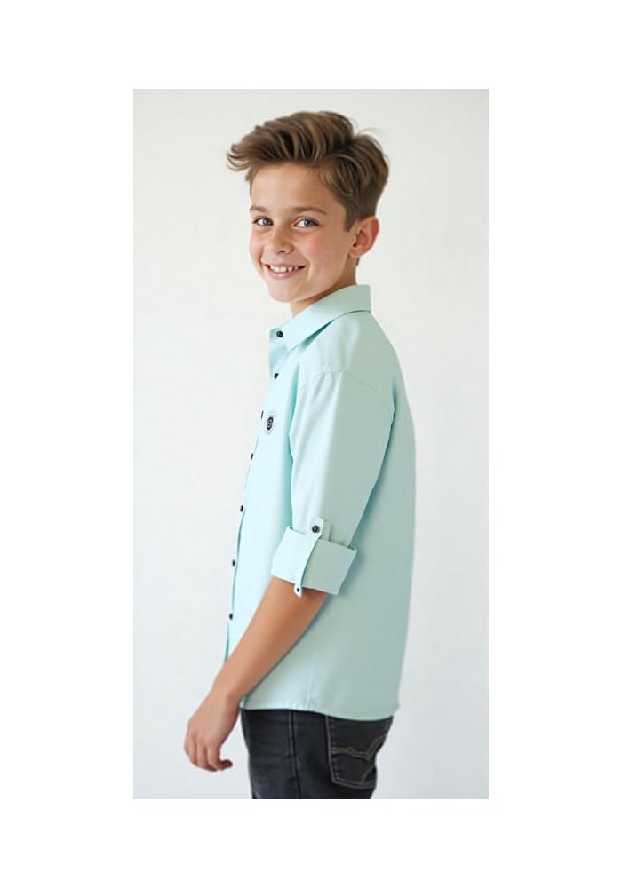 CHARCHIT Boys Cotton Solid Full Sleeve Shirt - Green - Image 3