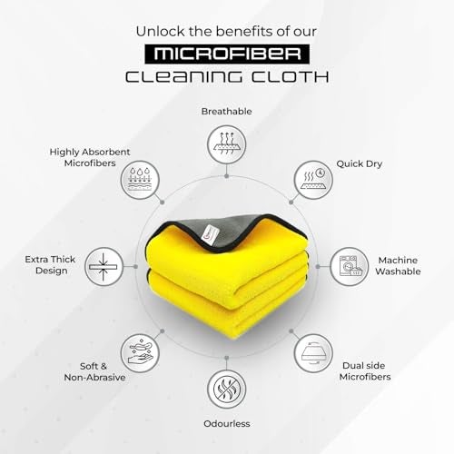 Robustt Multipurpose Microfiber Cleaning Towel Cloth (Pack of 4) 800 GSM Highly Absorbent Dust Towels for All Vehicles Bikes Cars Glass Kitchens (40cm x 40cm Multicolour) - Image 4