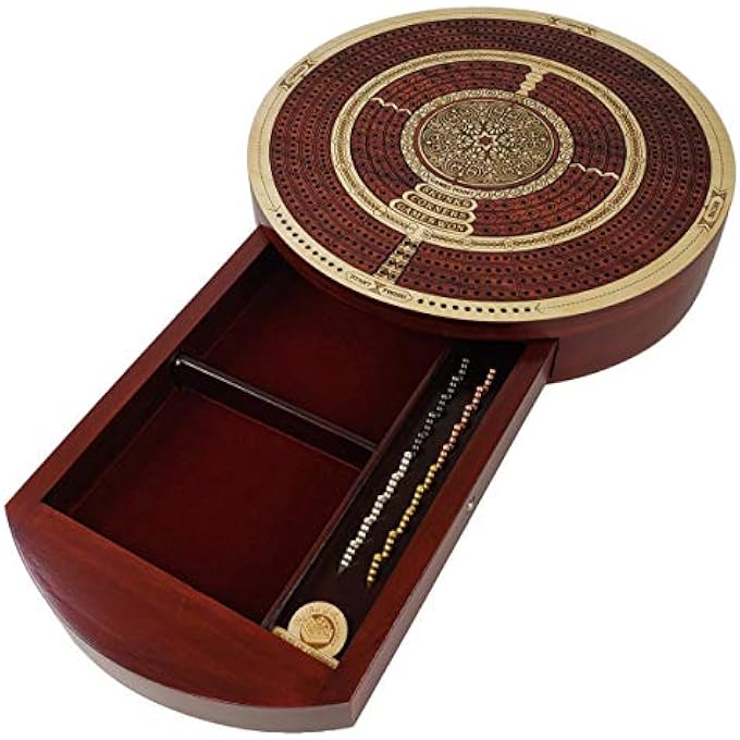 Round 4 Track Continuious Board W Card Storage Drawer Bloodwood Tracks on White Maple  Corners Skunks  Games Won