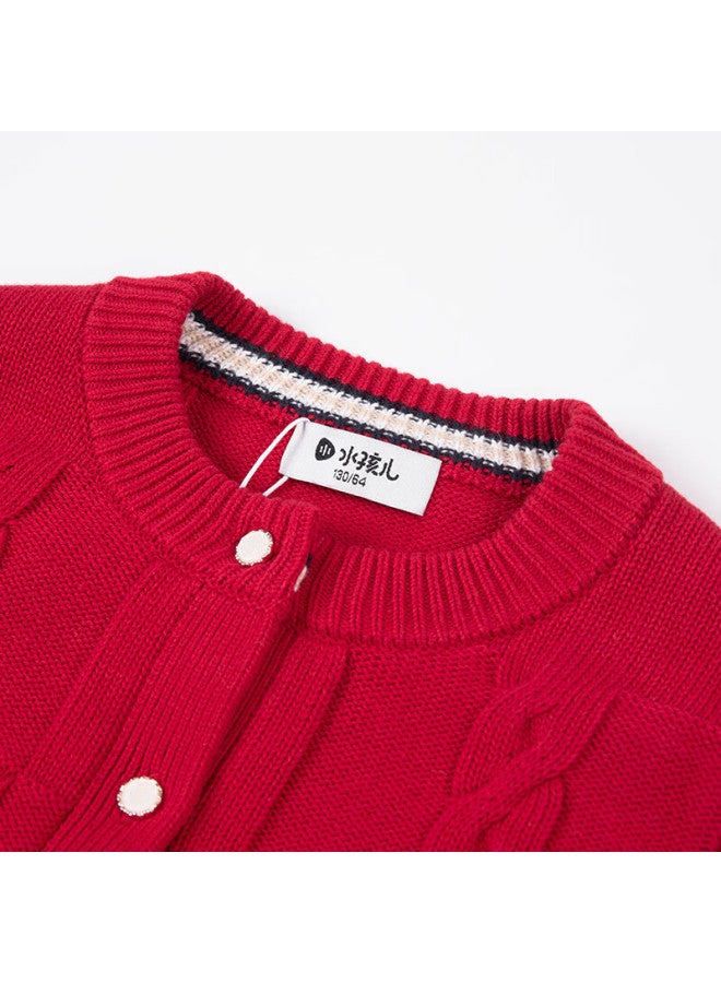 Souhait Girls' Sweater Autumn New Children's Knitted Cardigan Classic Red 105 - Image 5