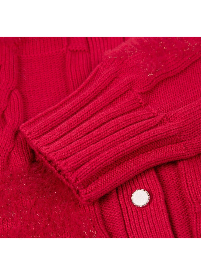 Souhait Girls' Sweater Autumn New Children's Knitted Cardigan Classic Red 105 - Image 2
