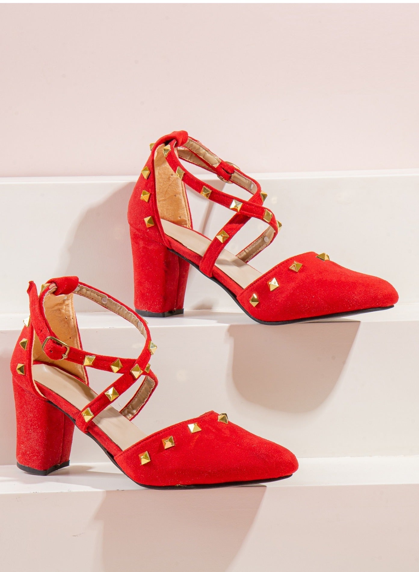 Suede Pyramid Heel - Red