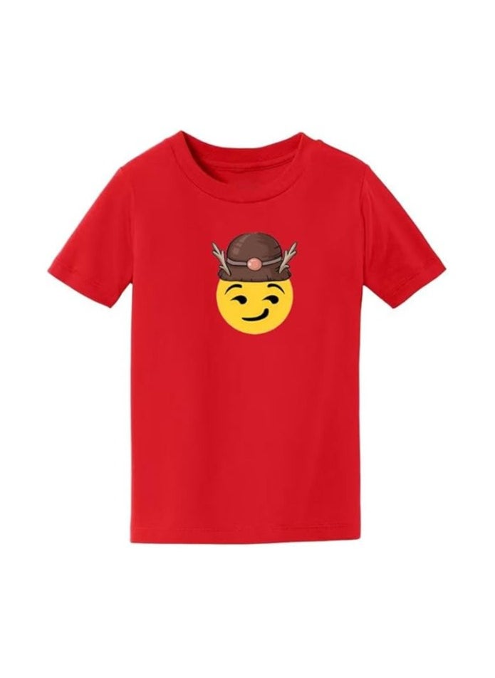 PRINTSHOP4ME - Christmas Emoji Kids Red T-Shirt For Boys–Soft Cotton Round Neck Short Sleeve T-Shirt With Smiley Face Emoji–Great For Parties - Image 1