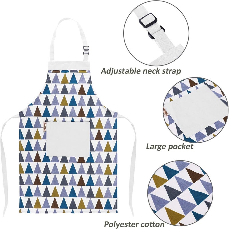 Aurya Kids Apron and Chef Hat Set-Adjustable Child Apron for Boys and Girls for Cooking Baking Triangles - Image 2