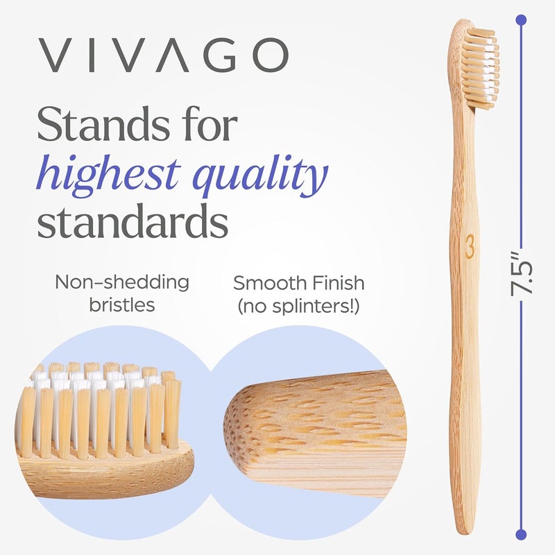 VIVAGO Bamboo Toothbrushes Medium Bristles 10 Pack - BPA Free Medium Bristles Toothbrushes for Adults | Eco-Friendly, Compostable & Biodegradable Toothbrush | Natural Wooden Toothbrush - Image 5