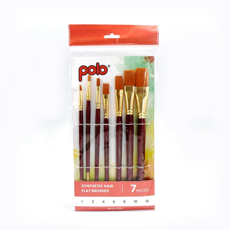 polo Synthetic Hair Flat Brush Set - 7 Piece Collection | Professional Flat Artist Brushes for Acrylic, Watercolor, Oil Painting | Durable, Precise, and Easy to Clean - Image 1