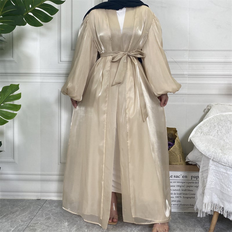 monica fashion Fashion Abaya Elegant Solid Color Lantern Sleeve Cardigan - Image 3