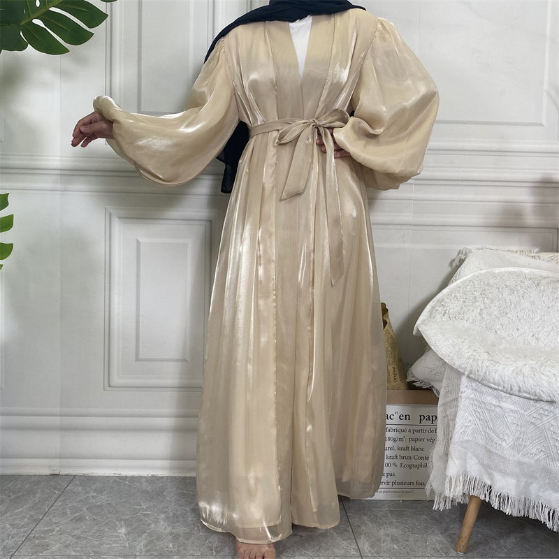 monica fashion Fashion Abaya Elegant Solid Color Lantern Sleeve Cardigan - Image 1