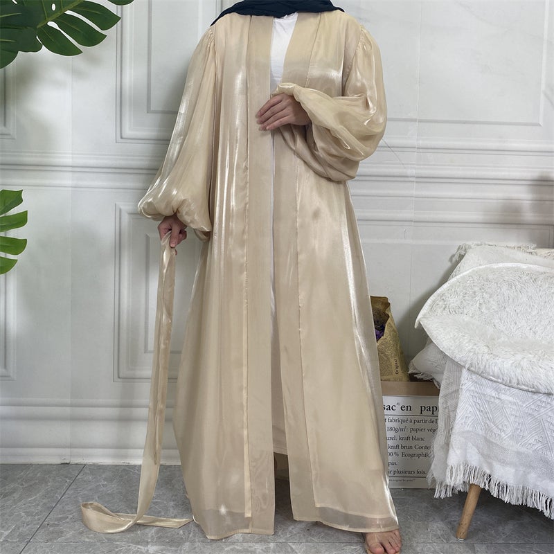 monica fashion Fashion Abaya Elegant Solid Color Lantern Sleeve Cardigan - Image 2