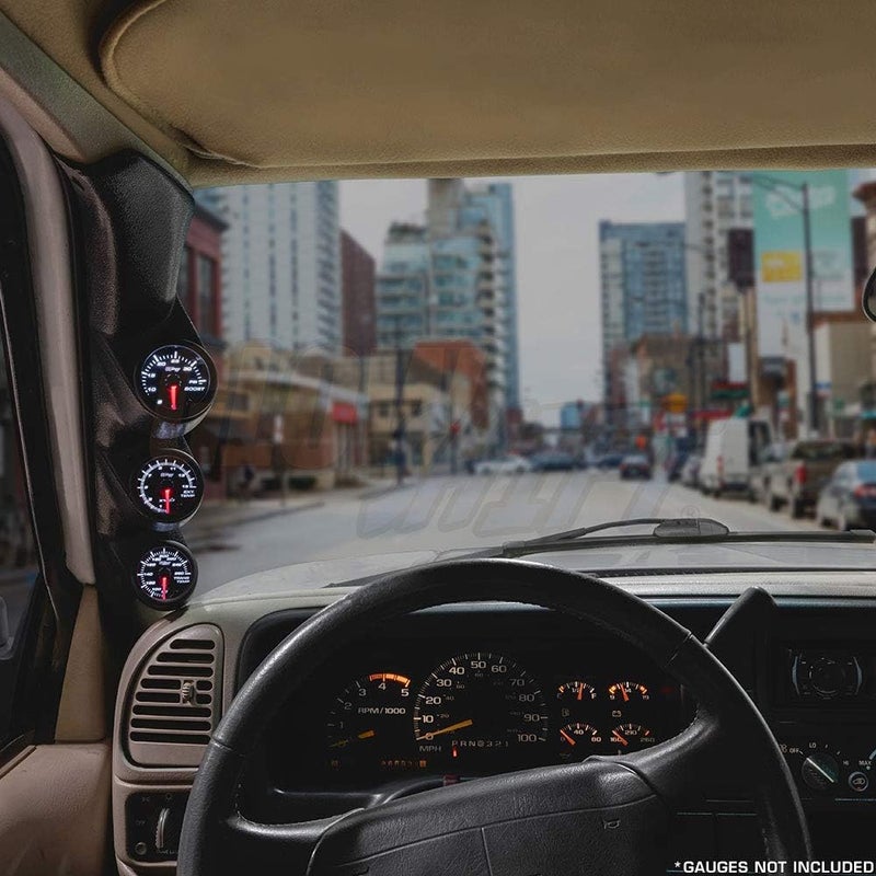 GLOWSHIFT Black Triple Pillar Gauge Pod Compatible with Chevrolet Chevy C/K 2500 3500 1995-1998 - ABS Plastic - Mounts (3) 2-1/16" (52mm) Gauges to Truck's A-Pillar - Image 2