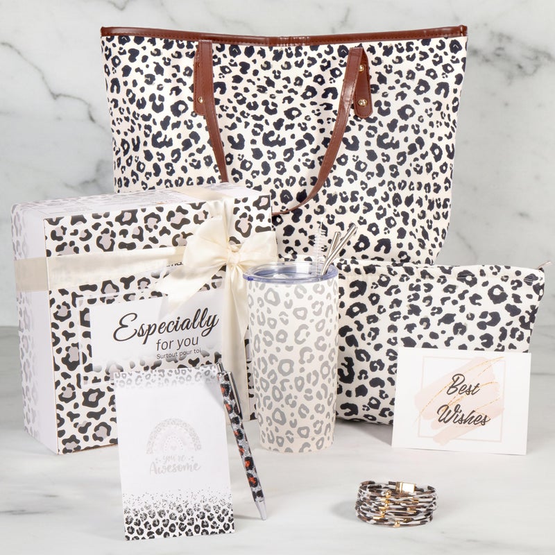 GiftAmaz Leopard Gifts for Women, Leopard Print Get Well Gift with Cheetah Tumbler, Tote Bag, Bracelet, Leopard Themed Gifts Coworker Valentines Day Birthday Gift Basket for Women Girls Mom Wife - Image 1