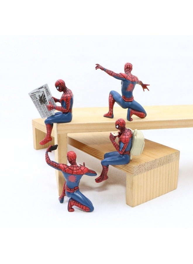 general 4psc Spider-Man reading newspaper Backpack Casual Version hand-made model home desktop Car cake decoration decoration  - Image 1