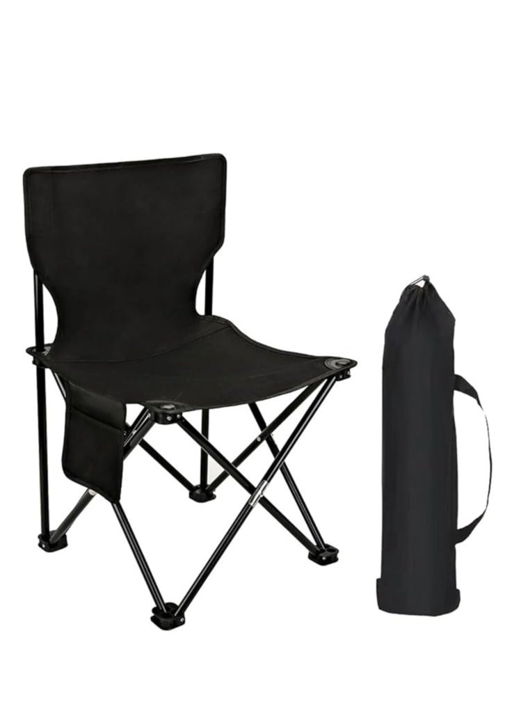 Folding camping chair, portable outdoor backpack chair with portable bag, black