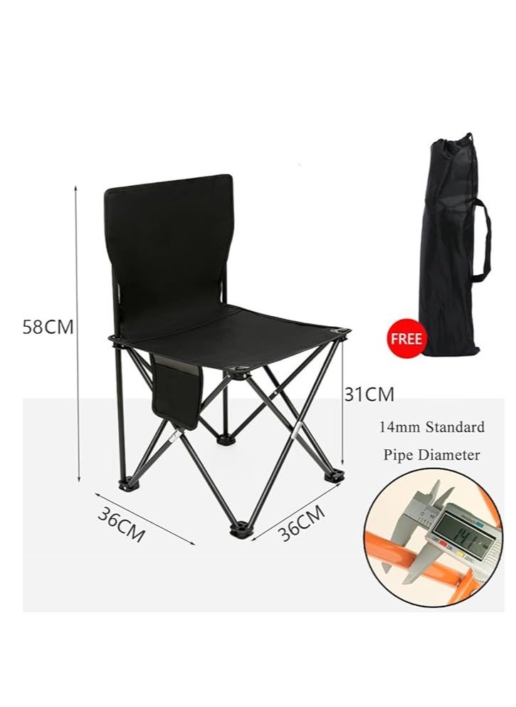 Folding camping chair, portable outdoor backpack chair with portable bag, black