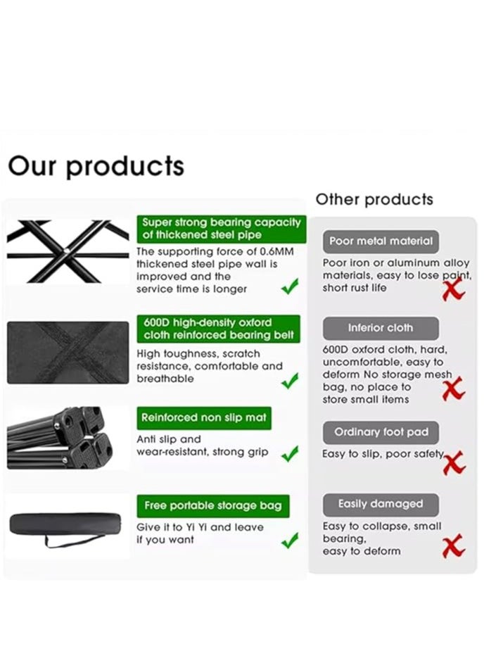 Folding camping chair, portable outdoor backpack chair with portable bag, black
