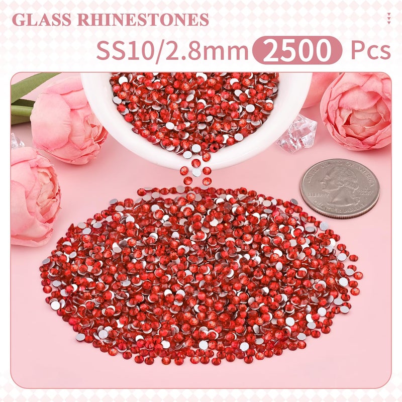 BELLEBOOST 2500PCS SS10/2.8mm Glass Crystal Rhinestones (Light Red/Light Siam), Flatback Red Rhinestones for Bedazzling Crafting DIY Crafts Nail Art Makeup, Gems Diamond Charms for Tumbler Shoes Clothing Mug - Image 2