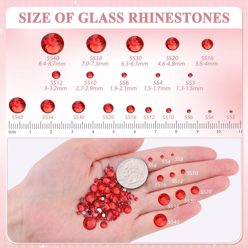 BELLEBOOST 2500PCS SS10/2.8mm Glass Crystal Rhinestones (Light Red/Light Siam), Flatback Red Rhinestones for Bedazzling Crafting DIY Crafts Nail Art Makeup, Gems Diamond Charms for Tumbler Shoes Clothing Mug - Image 3