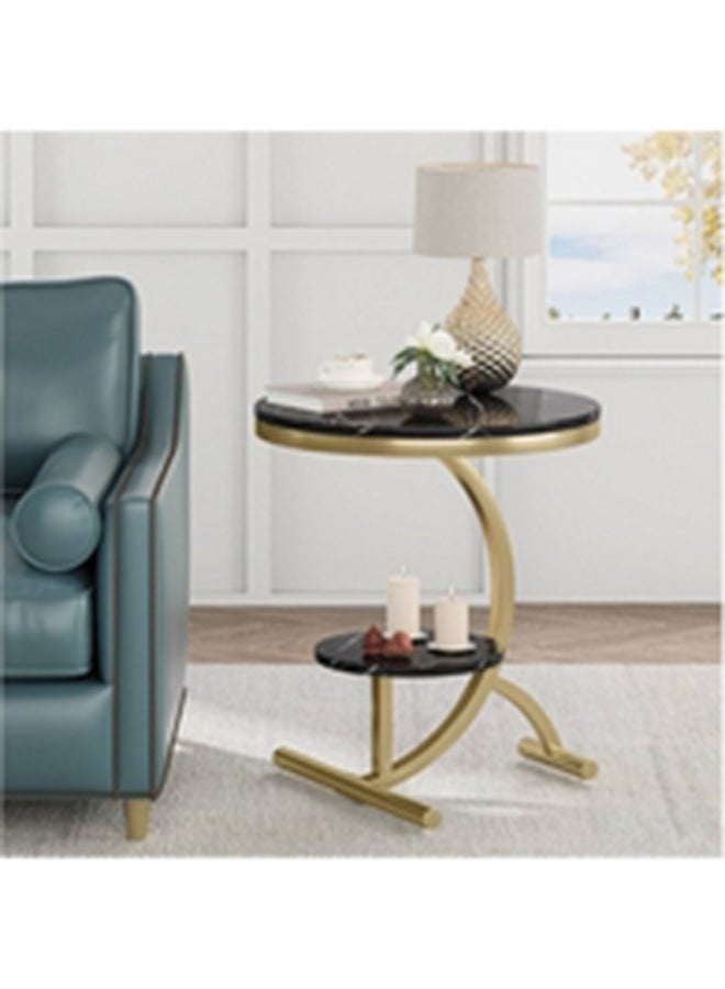 هومزمارت طاولة جانبية حديد وخشب رخامي وام دي اف اسود وذهبي -  40×40×55 سم - Image 3